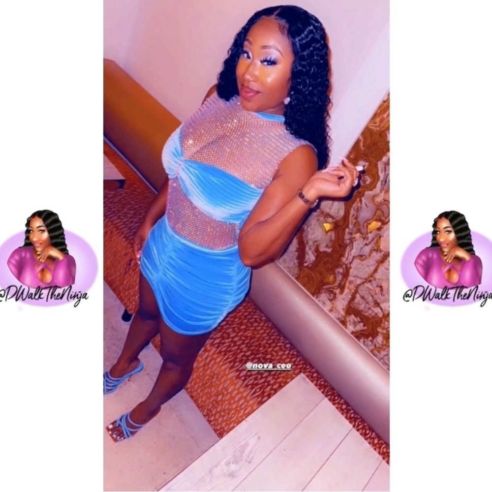 Nova CEO Custom Birthday Dress 1 Of A Kind Baby Blue Velvet 2 Piece Dress